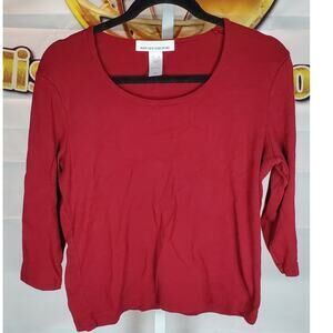 Jones New York Sport Red Cotton 3/4 Sleeve Top Size M